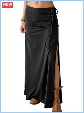 High Waisted Side Slit Boho Floral Flowy Maxi Skirt